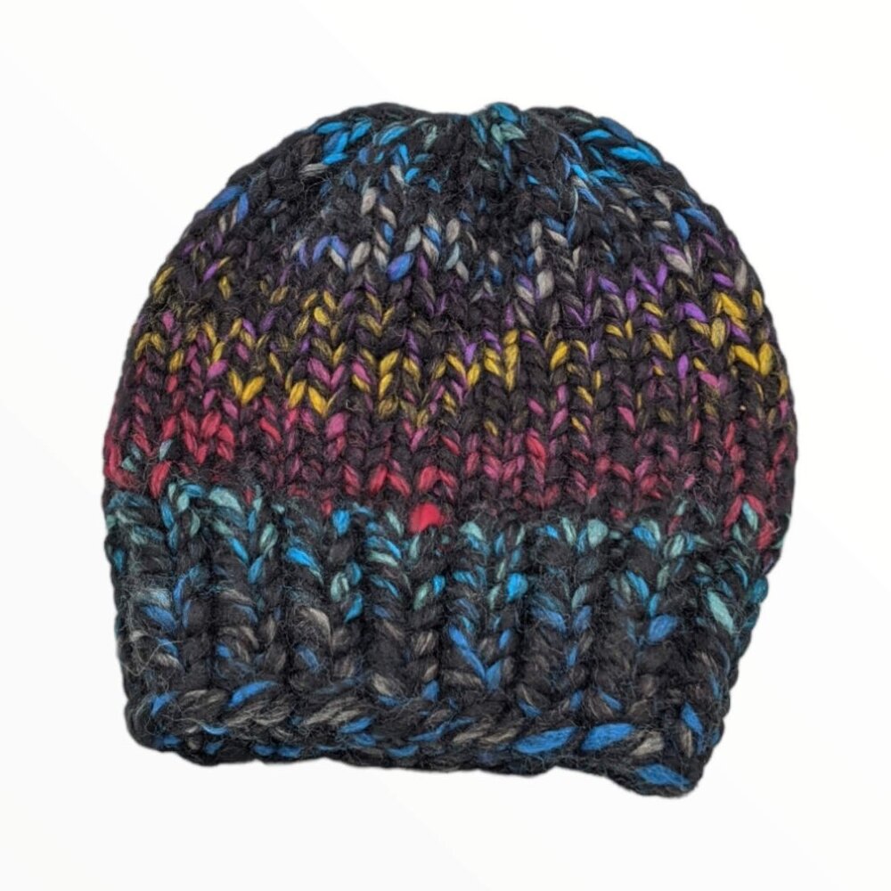 Handmade Knit Hat - Black and Multicolor - Unisex